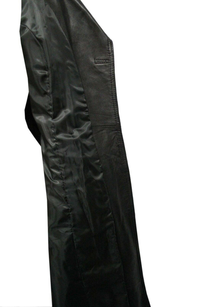 Ladies Black Casual Full Length Trench Style Fitted Nappa Leather Jacket - Luxurena Leather