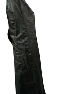 Ladies Black Casual Full Length Trench Style Fitted Nappa Leather Jacket - Luxurena Leather