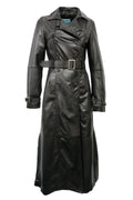 Ladies Black Casual Full Length Trench Style Fitted Nappa Leather Jacket - Luxurena Leather