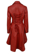 Ladies Gothic Red Knee Length Women Coat Style Fitted Nappa Leather Jacket - LuxurenaMall