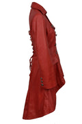 Ladies Gothic Red Knee Length Women Coat Style Fitted Nappa Leather Jacket - LuxurenaMall