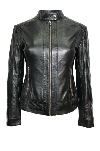 Women's Luxury Ladies Black Casual Style Fitted Real Nappa Leather Jacket