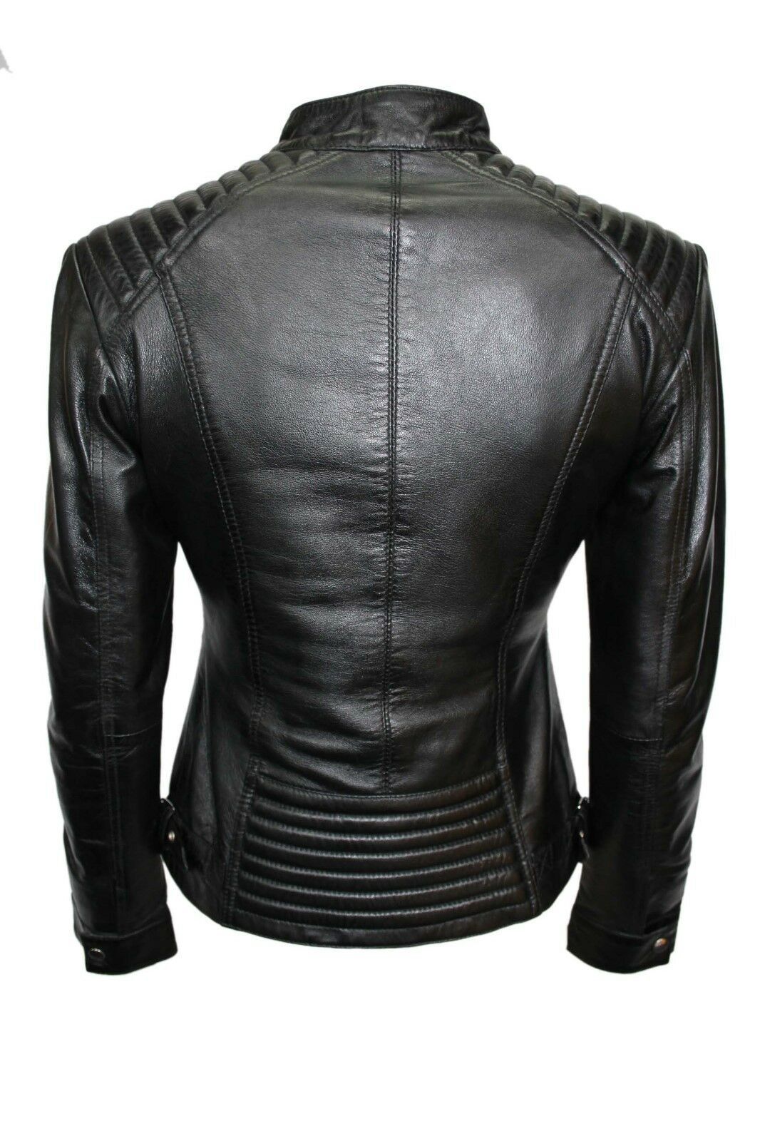 Luxury Ladies Black Casual Style Fitted Motorcycle Real Nappa Leather Jacket - LuxurenaMall