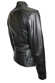 Luxury Ladies Black Casual Style Fitted Motorcycle Real Nappa Leather Jacket - LuxurenaMall