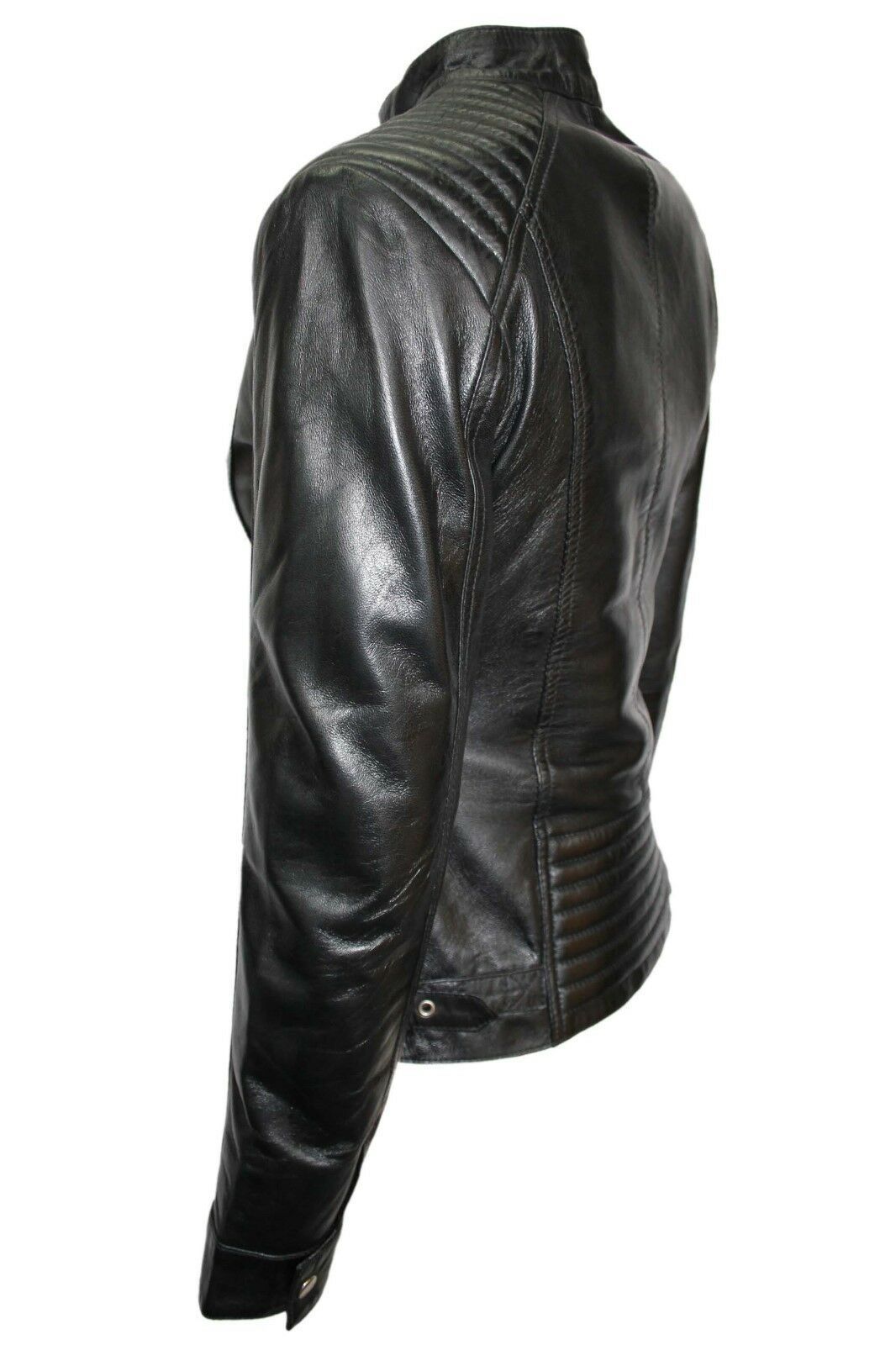 Luxury Ladies Black Casual Style Fitted Motorcycle Real Nappa Leather Jacket - LuxurenaMall