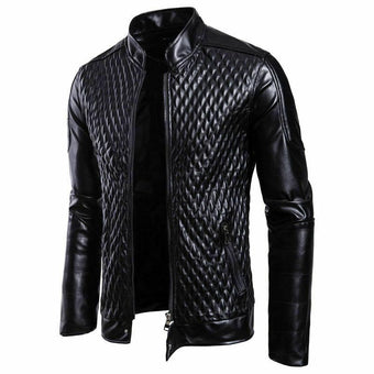 Men's Genuine Leather Cafe Racer Bomber Quilted Plain Back Motorcycle Biker Black Jacket