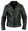 Mens Brando Cafe Racer Motorcycle Black Leather Biker Jacket - Luxurena Leather