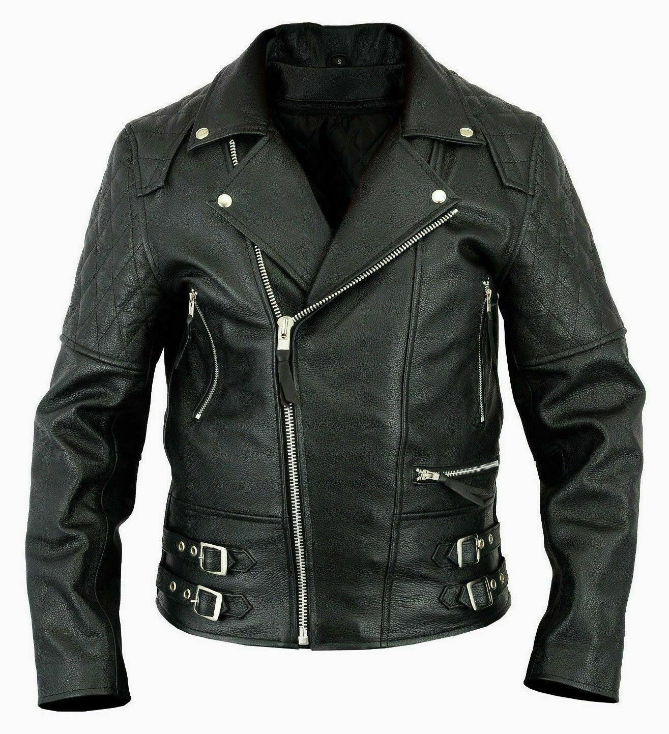 Mens Brando Cafe Racer Motorcycle Black Leather Biker Jacket - Luxurena Leather