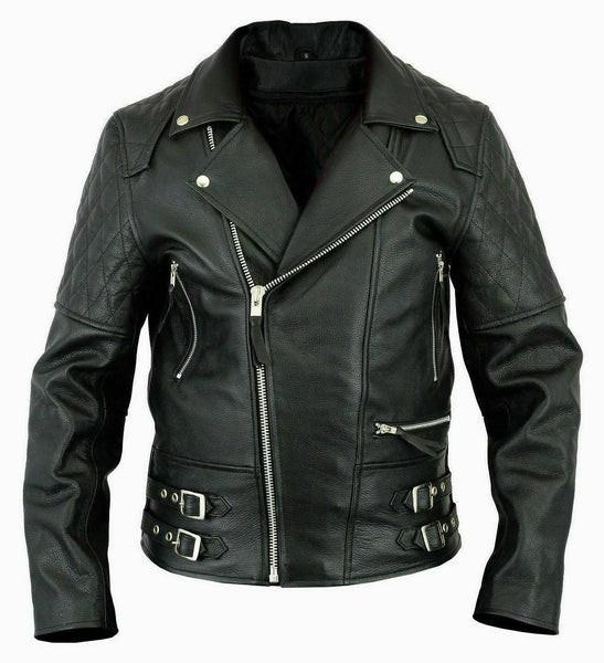 Men's Genuine Leather Brando Cafe Racer Motorcycle Biker Black Jacket