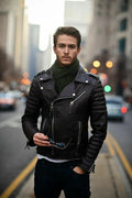 Mens Diamond Quilted Slim Fit Kay Michael Black Leather Biker Jacket - Luxurena Leather