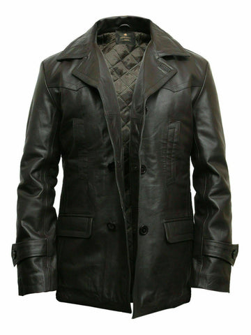 Mens Doctor Who World War 2 German Black Leather Coat - LuxurenaMall