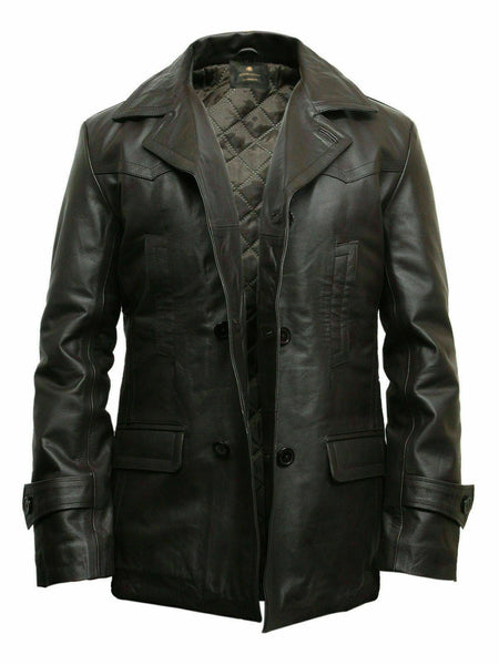 Men's Militry Style World War 2 German Black Leather Coat