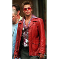 Mens Fight Club Brad Pitt Red Leather Jacket - Luxurena Leather
