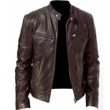 Mens Inception Dom Cobb Leonardo DiCaprio Brown Leather Biker Jacket - LuxurenaMall