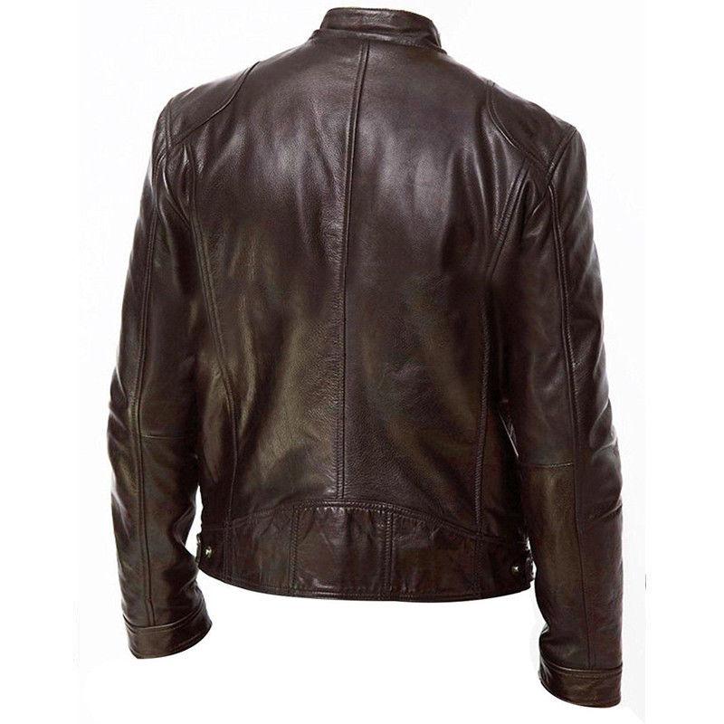 Mens Inception Dom Cobb Leonardo DiCaprio Brown Leather Biker Jacket - LuxurenaMall