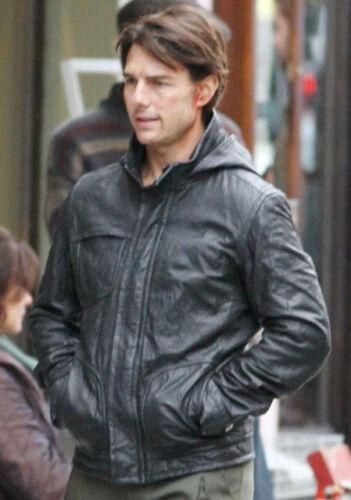 Men's Mission Impossible Ghost Protocol Tom Cruise Hooded Black Leather Jacket