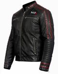 Mens N7 Mass Effect 3 Commander Shepard Motorcycle Black Leather Biker Jacket - LuxurenaMall