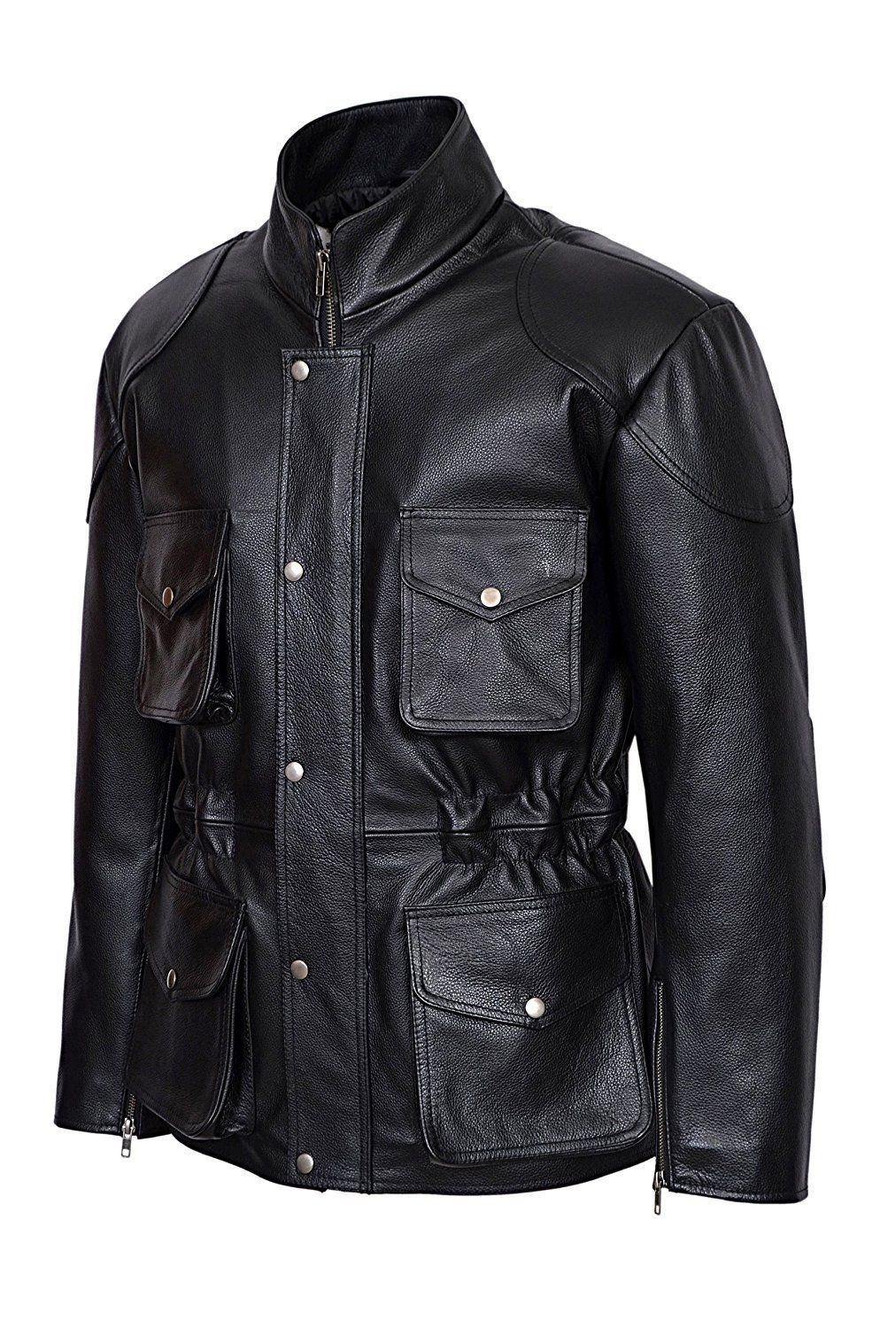 Mens New York Police Classic Style Black Leather Jacket Coat - Luxurena Leather