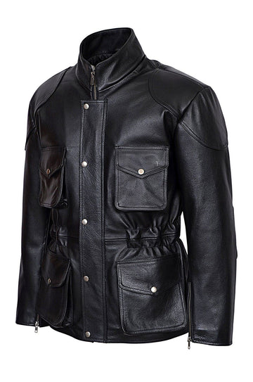Mens New York Police Classic Style Black Leather Jacket Coat - Luxurena Leather