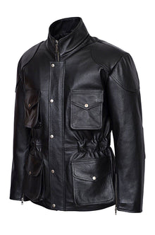 Mens New York Police Classic Style Black Leather Jacket Coat - Luxurena Leather