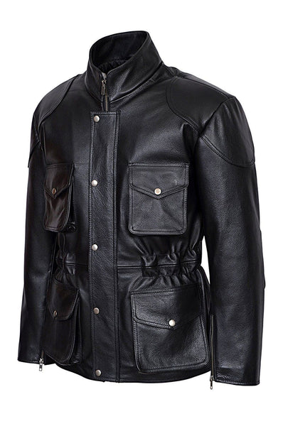 Men's Classic Style Black Leather Jacket Coat