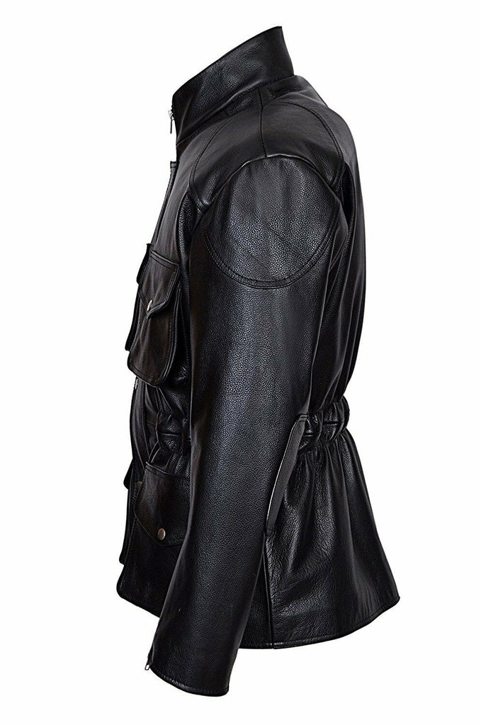 Mens New York Police Classic Style Black Leather Jacket Coat - Luxurena Leather