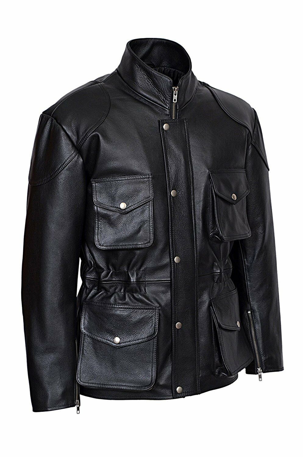 Mens New York Police Classic Style Black Leather Jacket Coat - Luxurena Leather