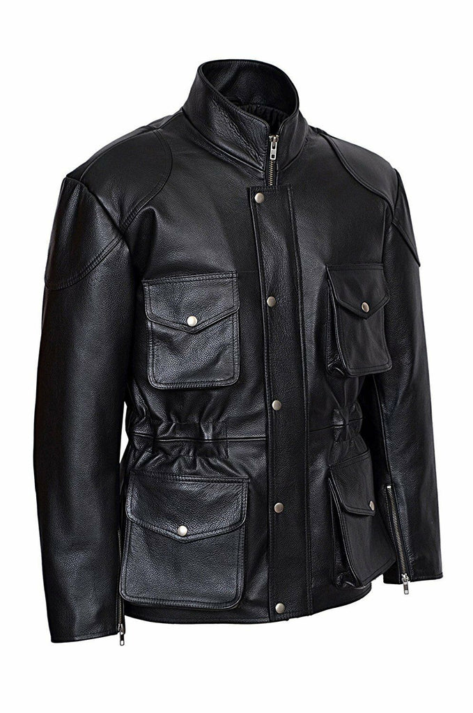 Mens New York Police Classic Style Black Leather Jacket Coat - Luxurena Leather
