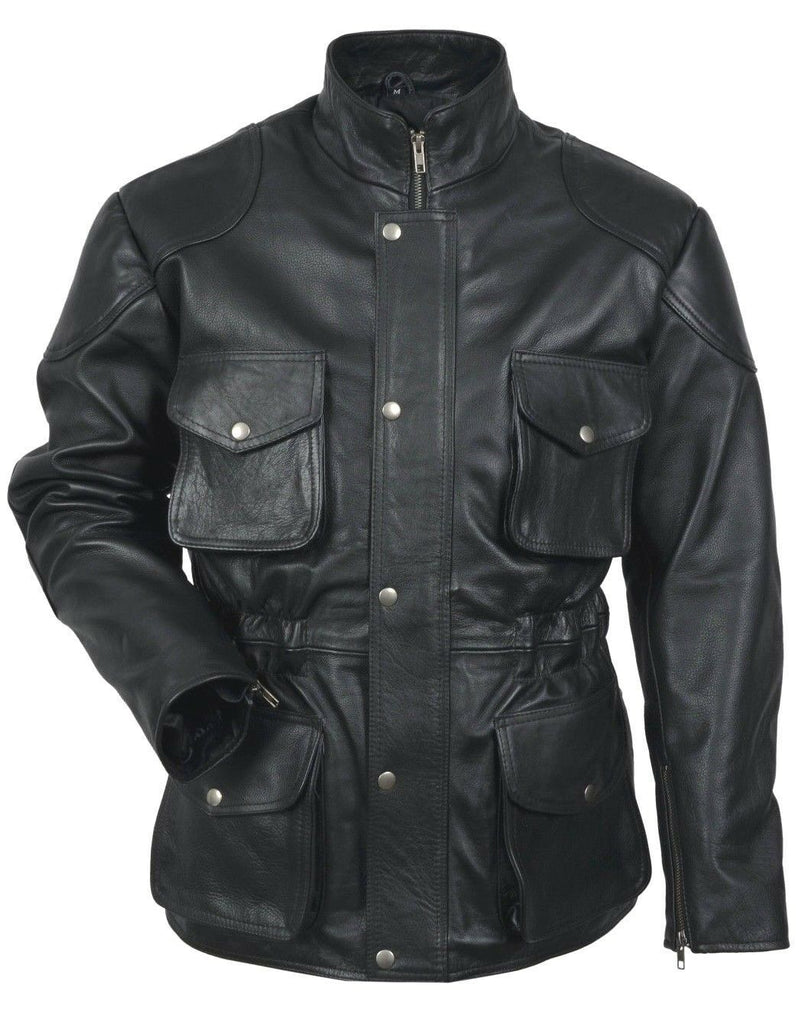 Mens New York Police Classic Style Black Leather Jacket Coat - Luxurena Leather