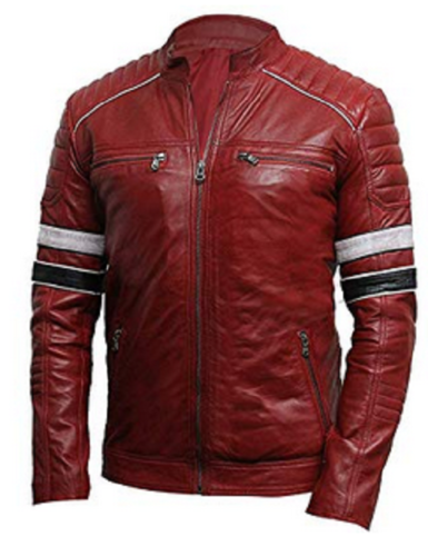 Men's Retro 2 Cafe Racer Antique Brando Red Leather Biker Jacket