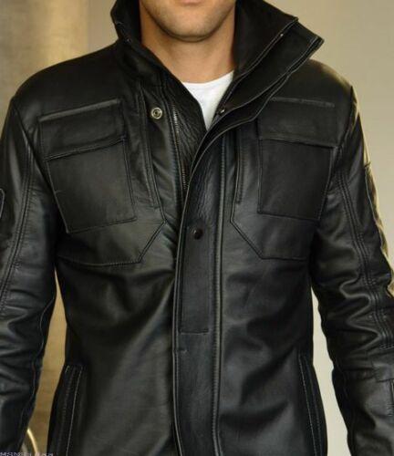 Mens Slim Fit Motorcycle Black Leather Biker Jacket - LuxurenaMall