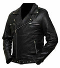 Mens The Walking Dead Negan Jeffrey Dean Morgan Black Leather Biker Jacket - LuxurenaMall