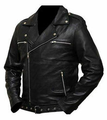 Mens The Walking Dead Negan Jeffrey Dean Morgan Black Leather Biker Jacket - LuxurenaMall