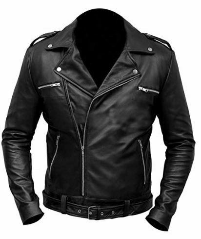 Mens The Walking Dead Negan Jeffrey Dean Morgan Black Leather Biker Jacket - LuxurenaMall