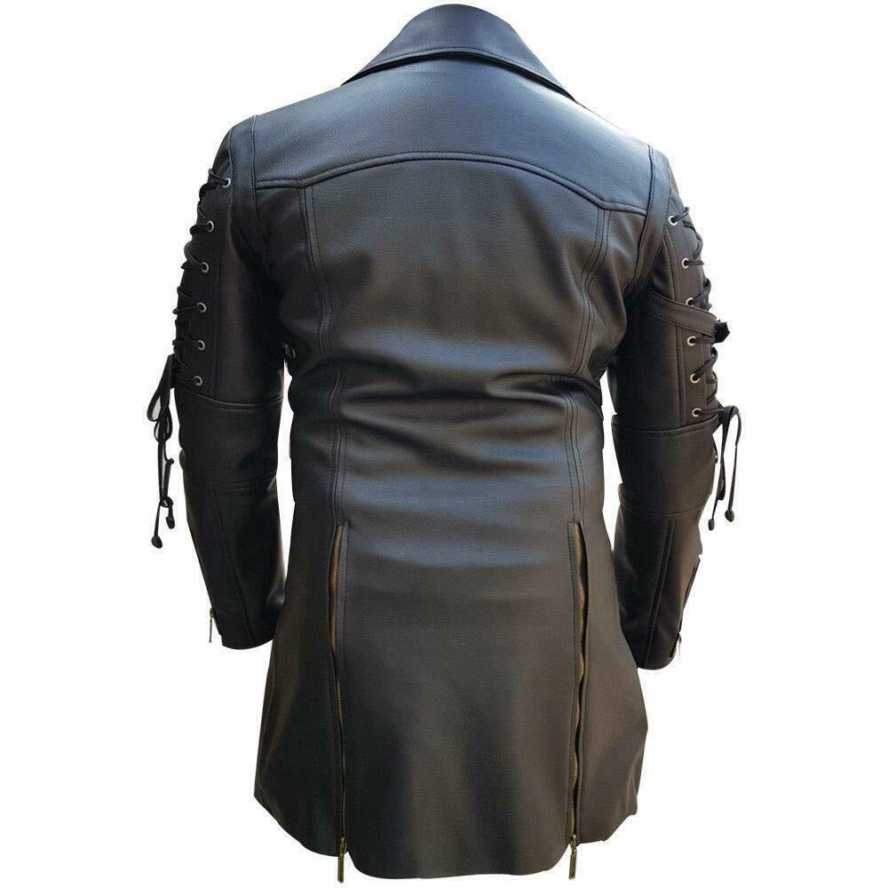 Mens Van Helsing Steampunk Black Leather Trench Coat - LuxurenaMall