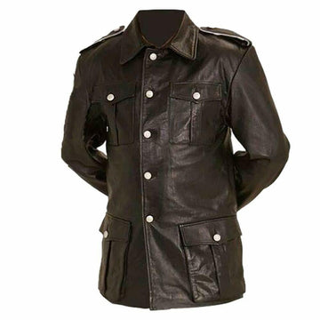 Mens World War 2 German Panzer Brown Leather Coat - LuxurenaMall