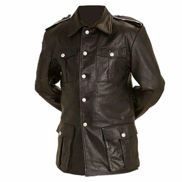 Men's Militry Style World War 2 German Panzer Brown Leather Coat