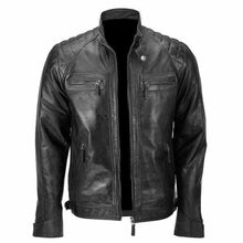 Skull Ride Distressed Cafe Black Racer Motorcycle Leather Jacket for Men - LuxurenaMall