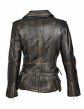 Womens Brando Cafe Racer Motorcycle Vintage Distressed Brown Leather Biker Jacket - LuxurenaMall