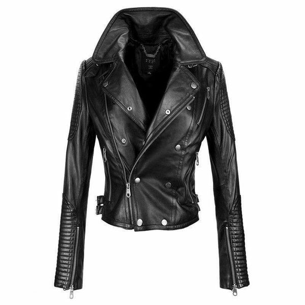 Womens Cafe Racer Motorcycle Quilted Black Leather Biker Jacket