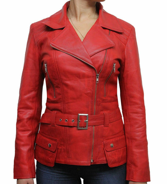 Womens Genuine Black Leather Biker Jacket