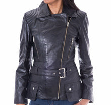 Womens Motorbike Black Leather Biker Jacket - LuxurenaMall