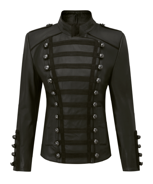 Women's Olivia Palermo Napoleon Military Black Leather Jacket