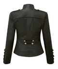 Womens Olivia Palermo Napoleon Military Black Leather Jacket - LuxurenaMall