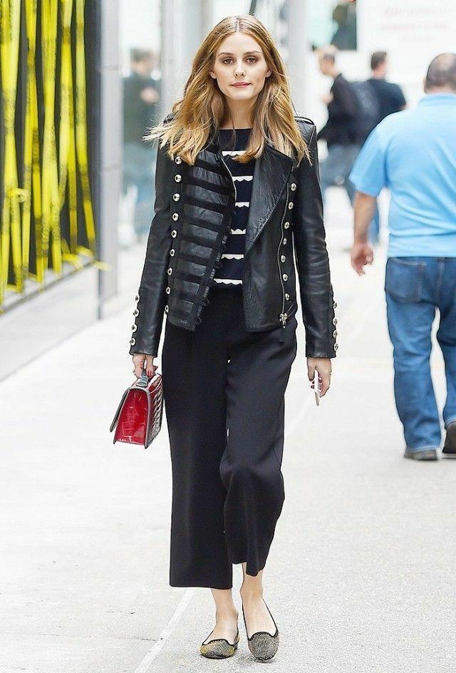Womens Olivia Palermo Napoleon Military Black Leather Jacket - LuxurenaMall