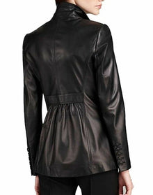 Womens One Button Blazer Black Leather Coat Jacket - LuxurenaMall
