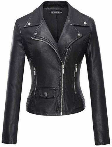 Womens Retro Cafe Racer Motorcycle Black Leather Biker Jacket - LuxurenaMall