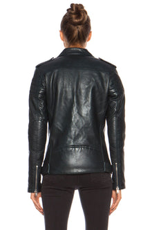 Womens Slim Fit Marlon Brando Belted Motorcycle Black Leather Biker Jacket - LuxurenaMall