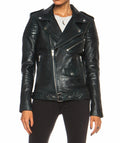 Womens Slim Fit Marlon Brando Belted Motorcycle Black Leather Biker Jacket - LuxurenaMall