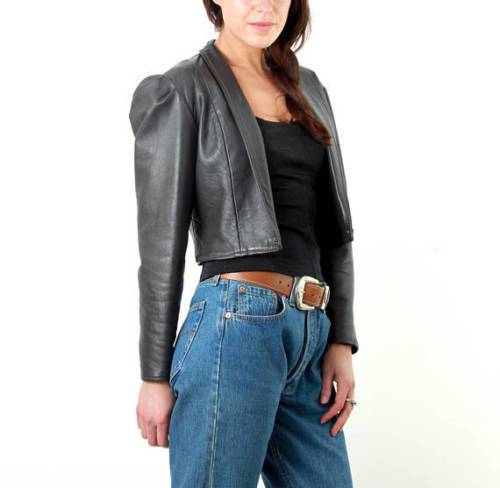 Womens Slim Fit Moto Bolero Shrug Black Leather Biker Jacket - LuxurenaMall